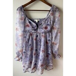 Thirty Thirty Dress Size XS Floral Organza Silky Fairy Core Baby Doll Whimsical